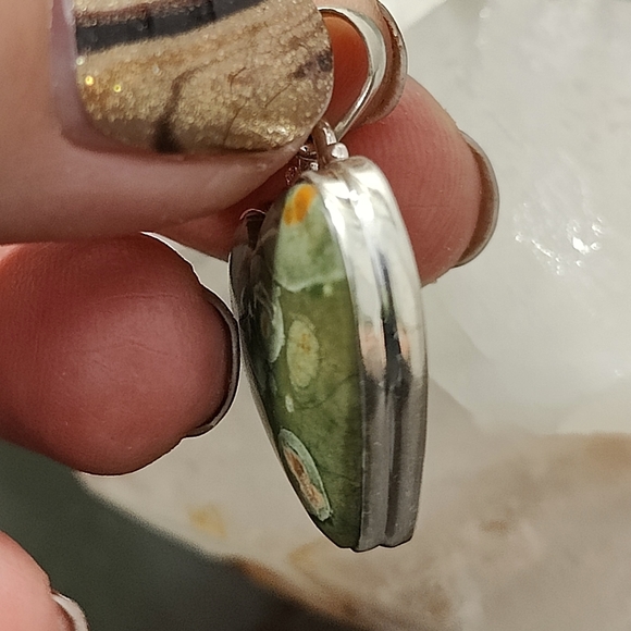 Natural Rhyolite Rainforest Jasper Heart pendant .925 - Picture 6 of 8